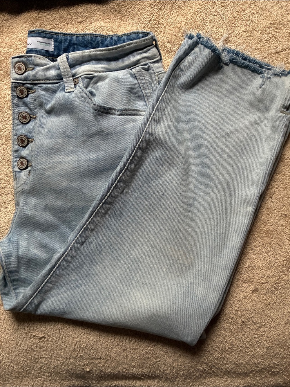KanCan 30 Light Blue High-Rise Button-Front Cropped Jeans